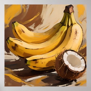 Bananen-Kokosnuss-Stillleben Poster