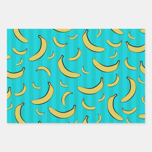 Bananen-Muster-Wrap-Papier flache Bögen Geschenkpapier Set (Vorderseite)