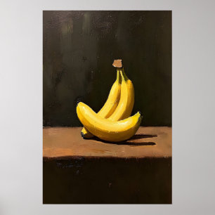 Bananen-Stillleben Vintage-Ölgemälde, dunkel Poster