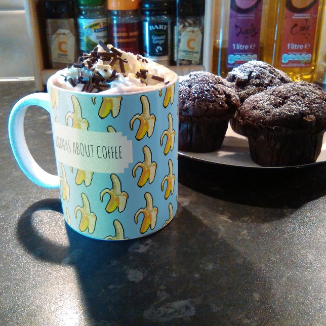 Bananen über Kaffee Sky Blue Backbananen Kaffeetasse (Von Creator hochgeladen)