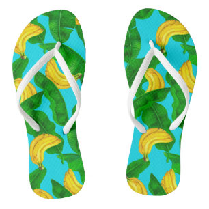 Bananen und Blätter Aquarellgestaltung Flip Flops