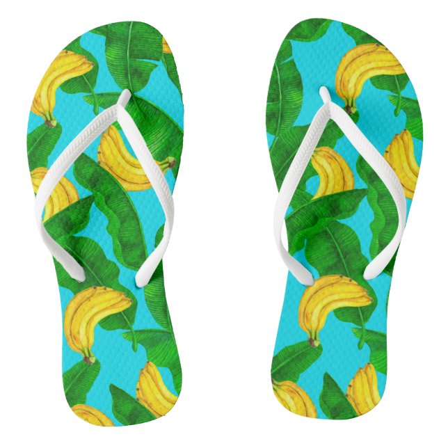 Bananen und Blätter Aquarellgestaltung Flip Flops (Fußbett)