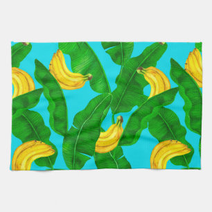 Bananen und Blätter Aquarellgestaltung Geschirrtuch