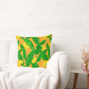 Bananen und Blätter Aquarellgestaltung Kissen
