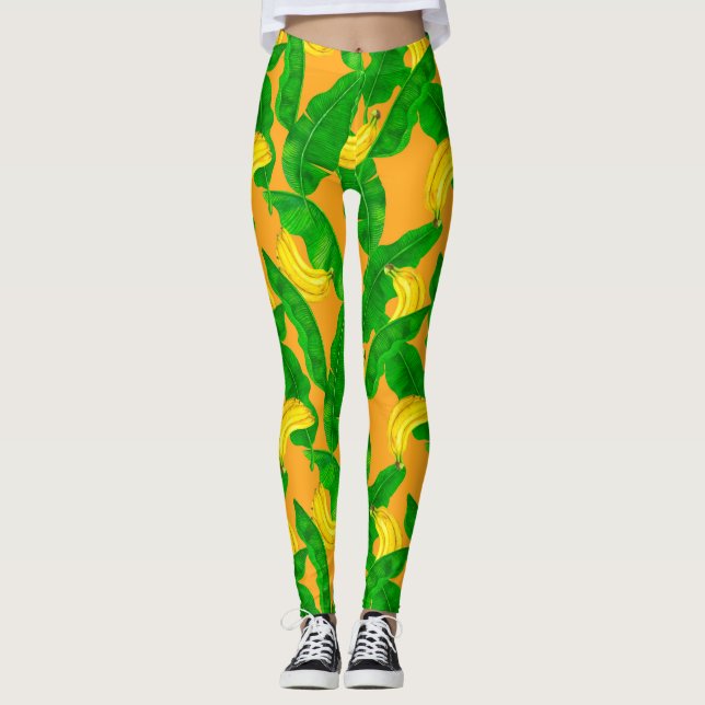 Bananen und Blätter Aquarellgestaltung Leggings (Vorderseite)