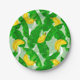 Bananen und Blätter Aquarellgestaltung Pappteller