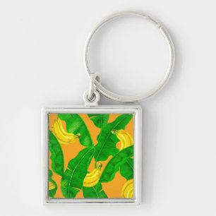 Bananen und Blätter Wasserfarben-Design Schlüsselanhänger