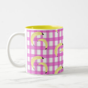 Bananen und Kariertes rosa Muster Zweifarbige Tasse