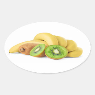 Bananen- und Kiwi-Früchte Ovaler Aufkleber