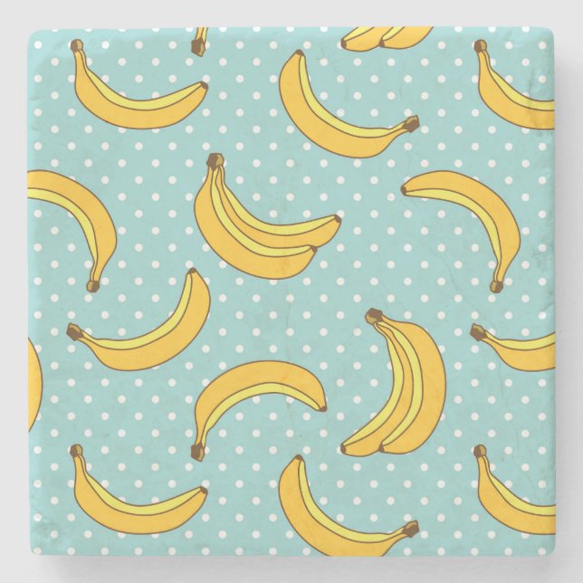 Bananen und Polk-Punkte Steinuntersetzer (Vorderseite)