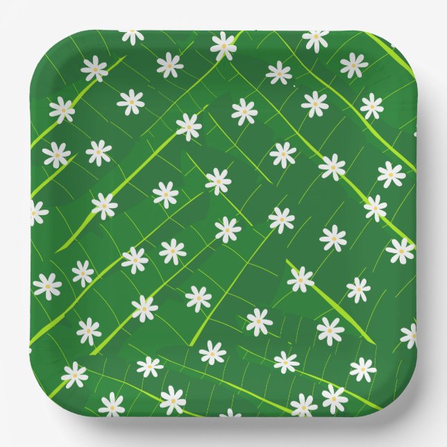 Bananenblätter und Blume, grün, botanisch Pappteller (Vorderseite)