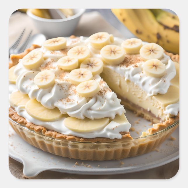 Bananencreme-Pie Quadratischer Aufkleber (Vorderseite)
