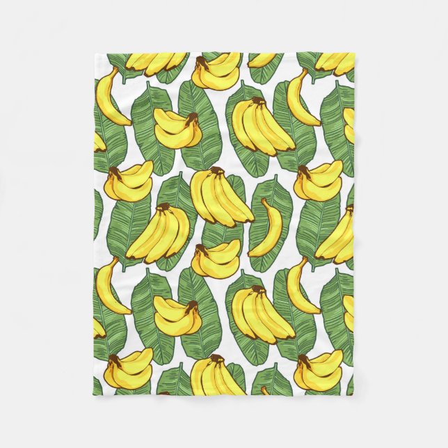 Bananenfrüchte Blätter tropisches Muster Fleecedecke (Vorderseite)