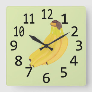 Bananenheft mit großen schwarzen Zahlen Quadratische Wanduhr