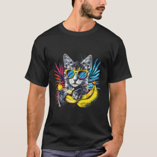 Bananenkatze Bunte Sonnenbrille Kunstwerk Banane F T-Shirt