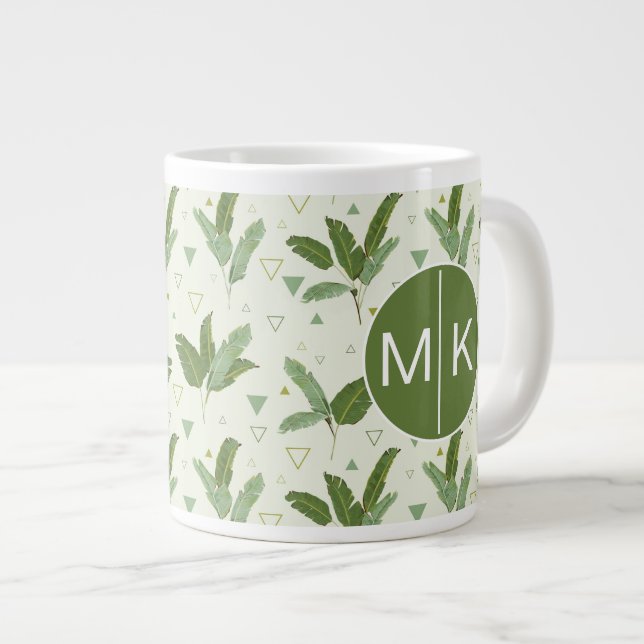 Bananenleder mit Dreiecken| Monogramm Jumbo-Tasse (Vorderseite Rechts)