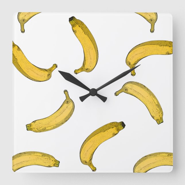 Bananenmuster-Zeichnung Quadratische Wanduhr (Vorderseite)