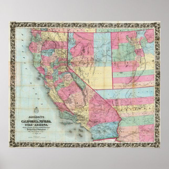Bancroft's Map of California, Nevada Poster (Vorne)