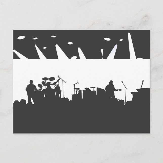 Band auf Bühne-Konzert-Silhouette B&W Postkarte (Vorderseite)