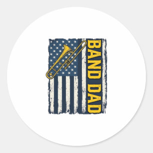 Band-Dad-Posaune-Amerikanische-Flagge-Vintage-Shir Runder Aufkleber