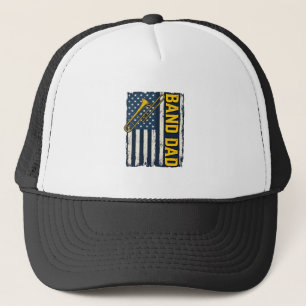 Band-Dad-Posaune-Amerikanische-Flagge-Vintage-Shir Truckerkappe