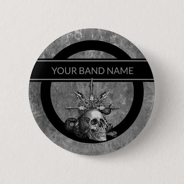 Band Merch Individuelle Name Skull Rock Roll Metal Button (Vorderseite)