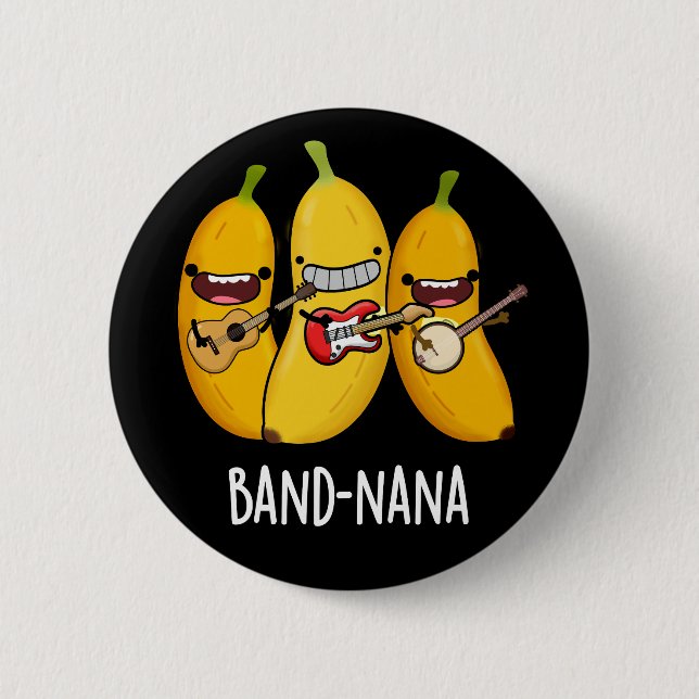 Band-nana Funny Fruit Banana Pun Dark BG Button (Vorderseite)