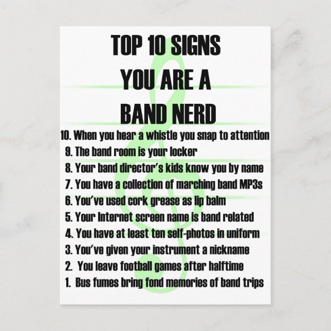 Band Nerd Top 10 Postkarte (Vorderseite)