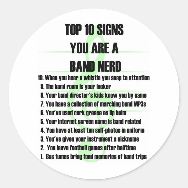Band Nerd Top 10 Runder Aufkleber (Vorderseite)