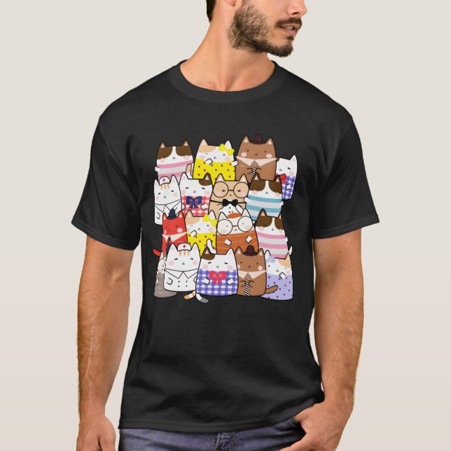 Band of cats hanging together cute kawaii manga fu T-Shirt (Vorderseite)