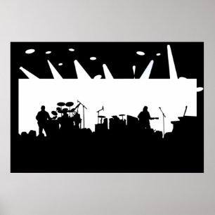 Band on Bühne Konzert Silhouette B&W Poster