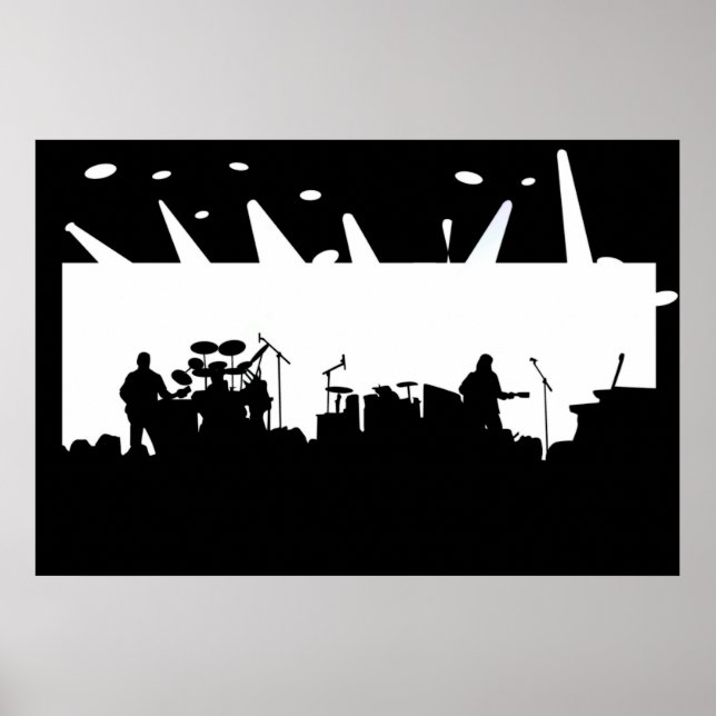 Band on Bühne Konzert Silhouette B&W Poster (Vorne)