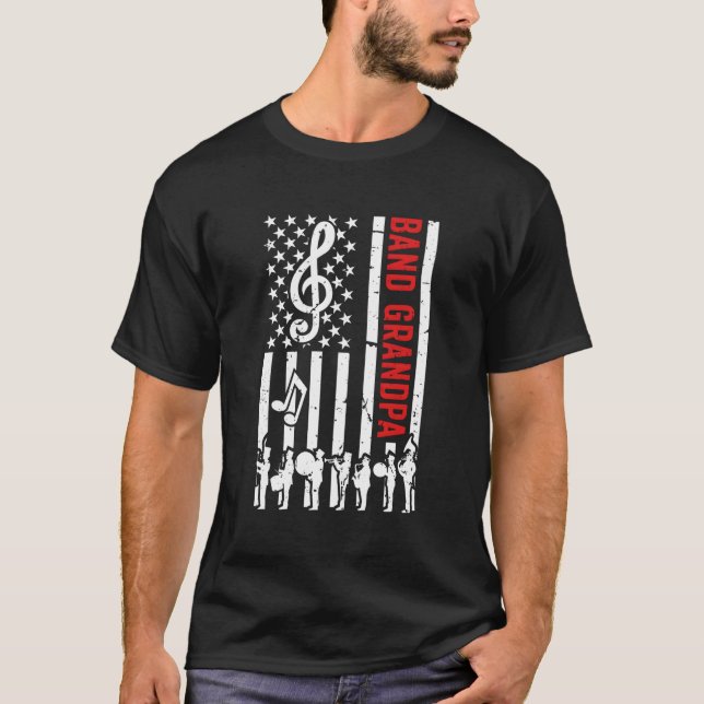 Band Opa American Flag Marchband Grandpa T-Shirt (Vorderseite)
