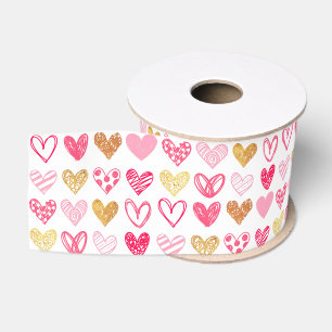Band - Rosa und Gold Liebesherzen Ripsband