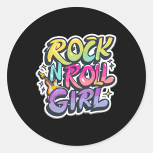 Band-Shirts für Kinder Rock'n'Roll Girl Rock and R Runder Aufkleber