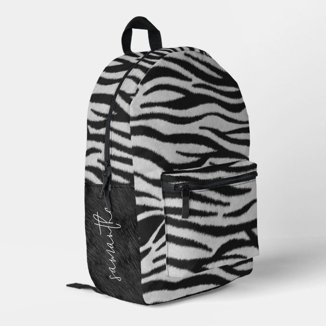 Band und weiße realistische Zebrastreifen Tierfutt Bedruckter Rucksack (Rückseitige Ecke links)