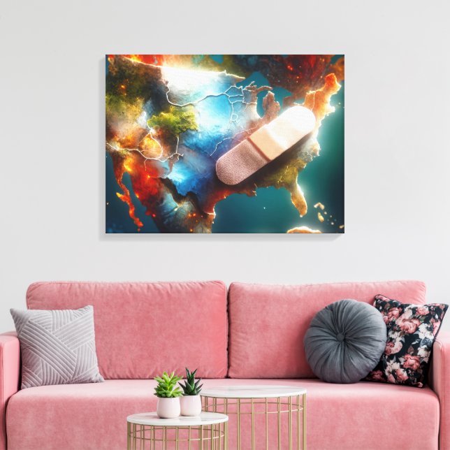 Bandage auf einer US-Karte Leinwanddruck (Insitu (Wohnzimmer))