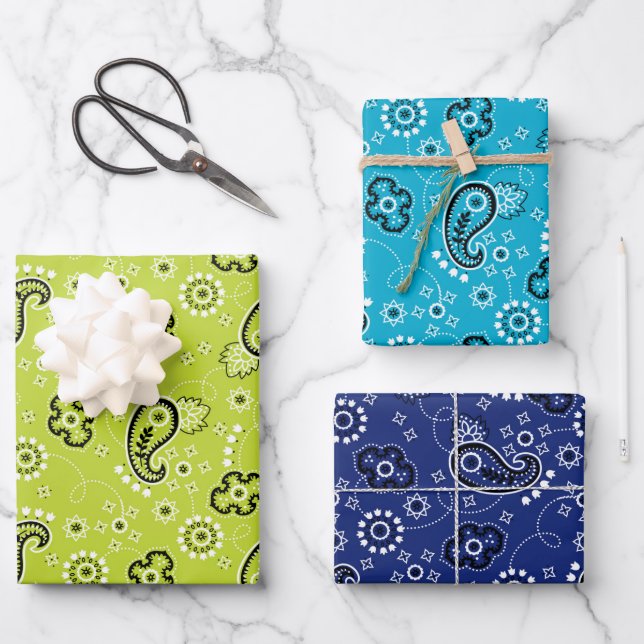 Bandana Blue Green Mod Adventure Boys Fun Geschenkpapier Set (Vorderseite)