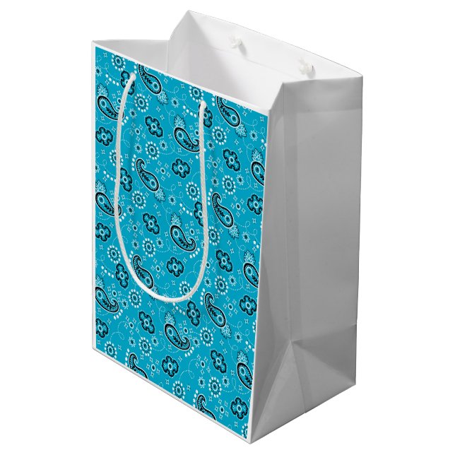 Bandana Blue Pattern Moderne Fun farbenfroh Mittlere Geschenktüte (Rückseite Schrägansicht)