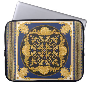 Bandana-Druck auf schwarz und blau Hintergrund, Go Laptopschutzhülle