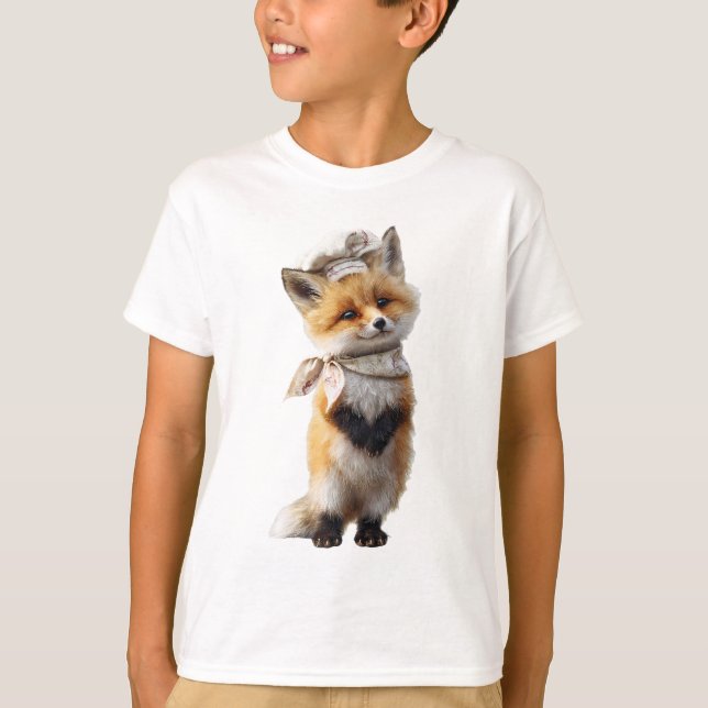 Bandana-Fuchs mit Sonnenhut Kinder T-Shirt (Vorderseite)