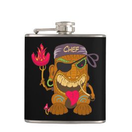 Bandana Koch Tiki mit Burning Wurst, Funny Black Flachmann