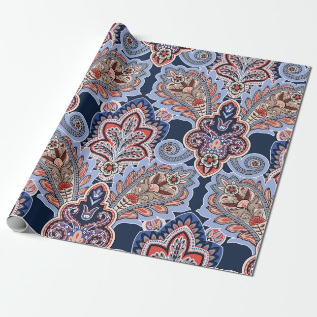Bandana-Muster mit Paisley-Elementen. Vintager Han Geschenkpapier (Ungerollt)