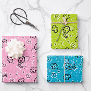 Bandana Pink Blue Green Modern Baby Fun Geschenkpapier Set