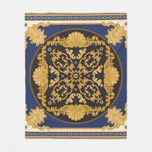Bandana Print: Black Blue Gold. Fleecedecke