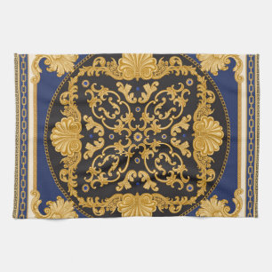 Bandana Print: Black Blue Gold. Geschirrtuch