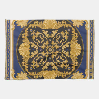 Bandana Print: Black Blue Gold. Geschirrtuch