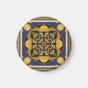 Bandana Print: Black Blue Gold. Magnet