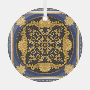 Bandana Print: Black Blue Gold. Ornament Aus Glas
