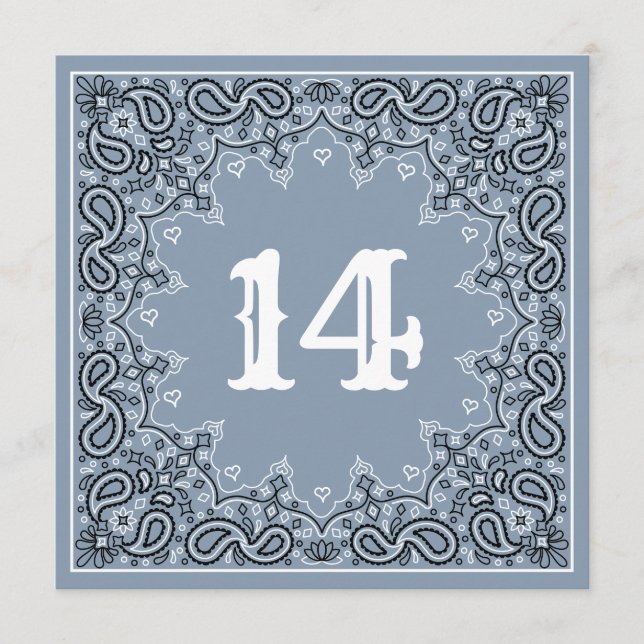 Bandana Square Wedding Tischnummer Dusty Blue (Vorderseite)